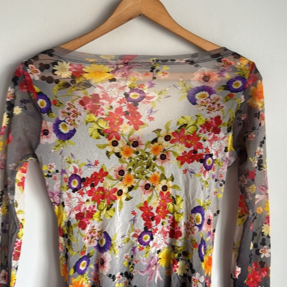 JPG Fuzzi Sheer Mesh Floral Long Sleeve Top – Cowl Neck Medium - Picture 6 of 9